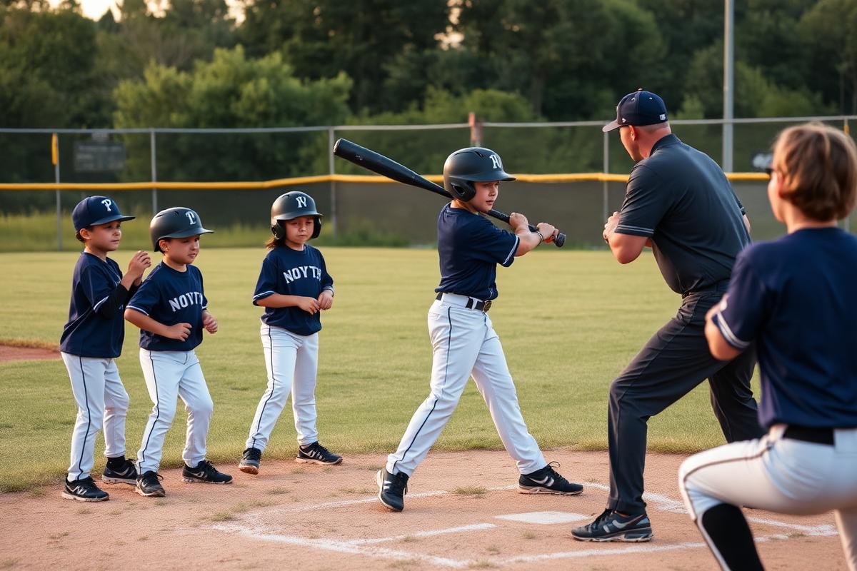 Jeugdspelers van The Braves trainen slagtechniek met hun coach
